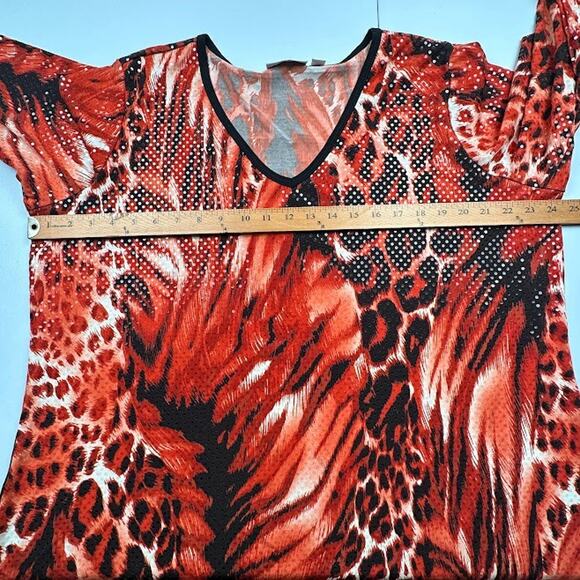 Susan Graver Top Womens 1X Red Animal Print Sequin Party Holiday Tunic Stretch - Picture 8 of 11